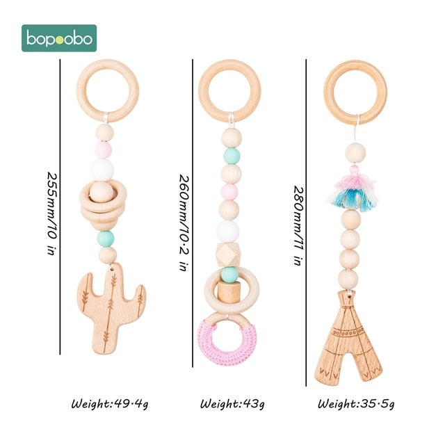 1set Animals Wooden Pendant Baby Play Gym BPA Free Food Grade Wooden Teether Toys Interactive Baby Birth Gift Wooden Blank Toys